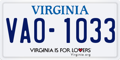 VA license plate VAO1033