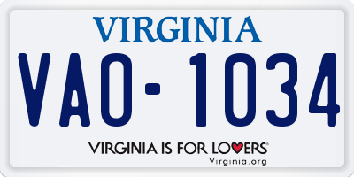 VA license plate VAO1034