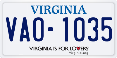 VA license plate VAO1035