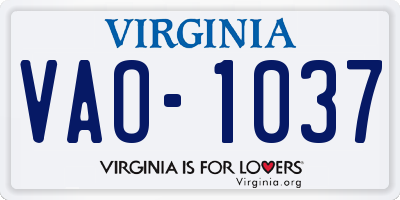 VA license plate VAO1037