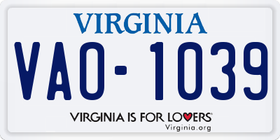 VA license plate VAO1039