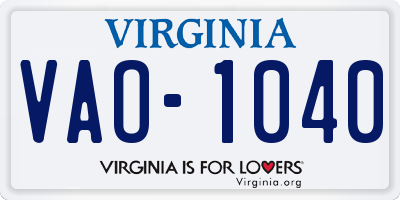 VA license plate VAO1040