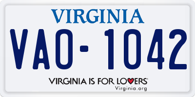 VA license plate VAO1042