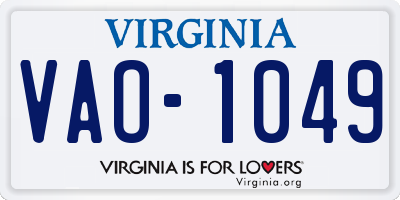 VA license plate VAO1049