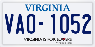 VA license plate VAO1052