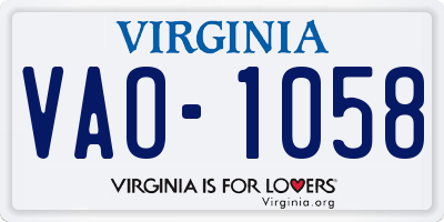 VA license plate VAO1058