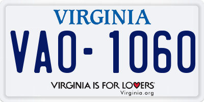 VA license plate VAO1060