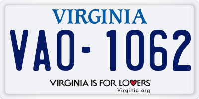 VA license plate VAO1062