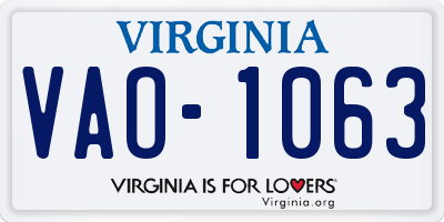 VA license plate VAO1063