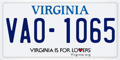 VA license plate VAO1065