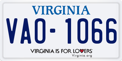 VA license plate VAO1066