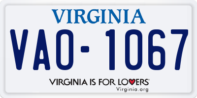 VA license plate VAO1067