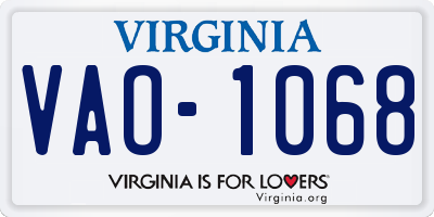 VA license plate VAO1068