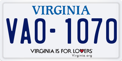 VA license plate VAO1070