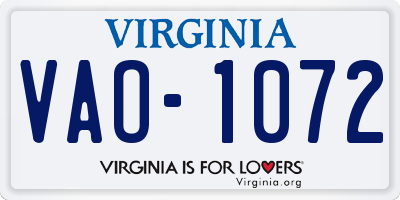 VA license plate VAO1072