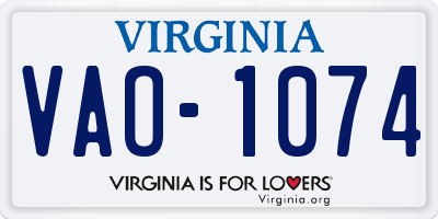 VA license plate VAO1074