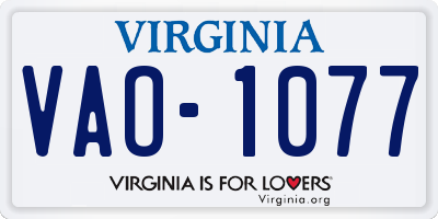 VA license plate VAO1077