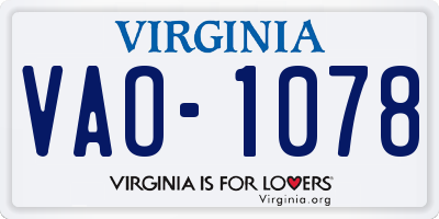 VA license plate VAO1078