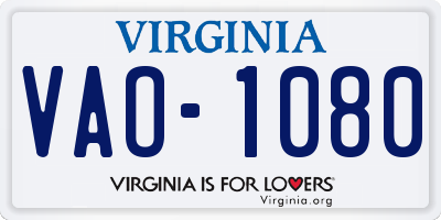 VA license plate VAO1080