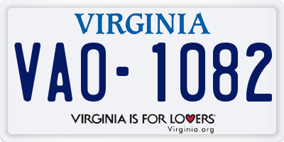 VA license plate VAO1082