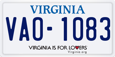 VA license plate VAO1083