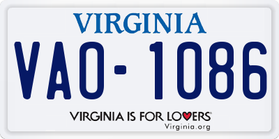 VA license plate VAO1086