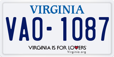 VA license plate VAO1087