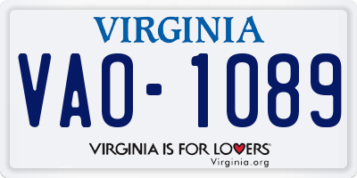 VA license plate VAO1089