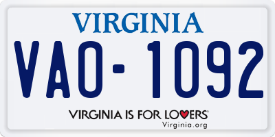 VA license plate VAO1092