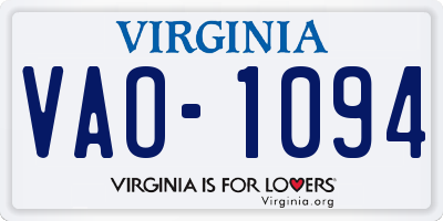 VA license plate VAO1094