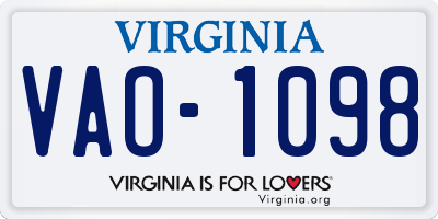 VA license plate VAO1098