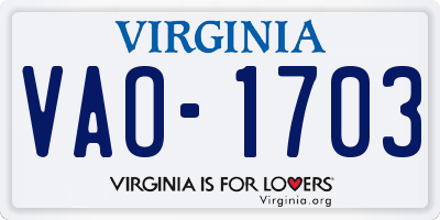 VA license plate VAO1703