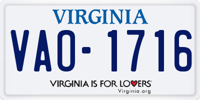 VA license plate VAO1716