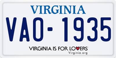 VA license plate VAO1935