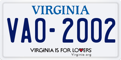 VA license plate VAO2002