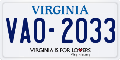 VA license plate VAO2033