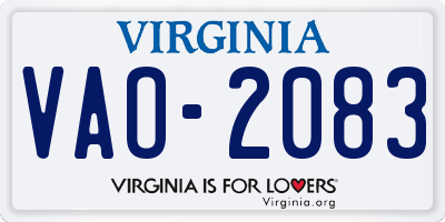 VA license plate VAO2083