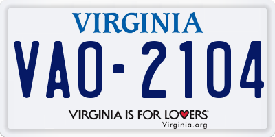 VA license plate VAO2104