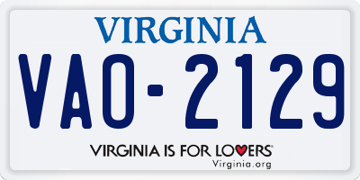 VA license plate VAO2129