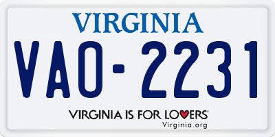 VA license plate VAO2231