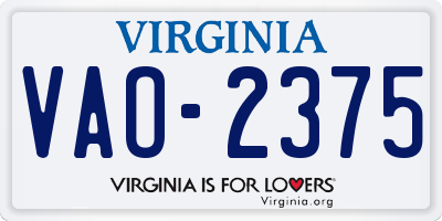 VA license plate VAO2375