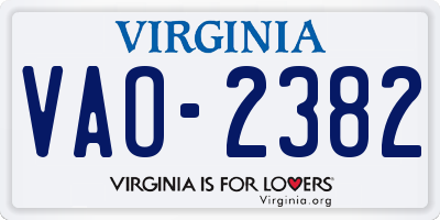 VA license plate VAO2382