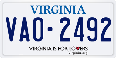 VA license plate VAO2492