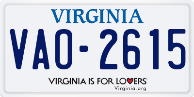 VA license plate VAO2615