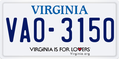 VA license plate VAO3150