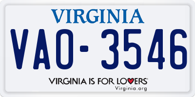 VA license plate VAO3546