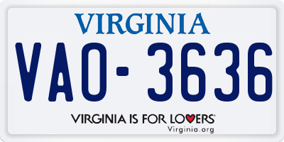 VA license plate VAO3636
