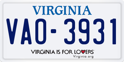 VA license plate VAO3931