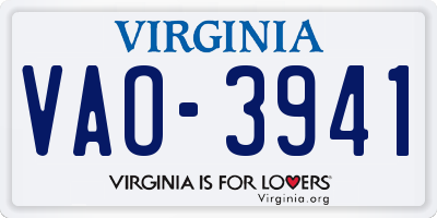 VA license plate VAO3941