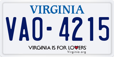 VA license plate VAO4215